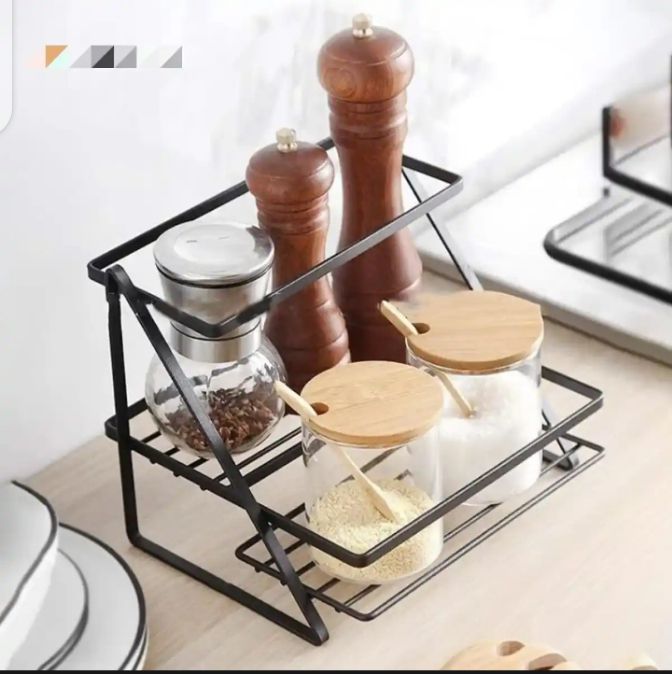 2-Layer Metal Spice Rack Organizer for Kitchen Accessories