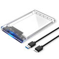 USB 3.0 External Hard Drive Enclosure 2.5 inch SATA to USB3.0 UASP Clear Portable Hard Drive Case 2T HDD Tool-Free Transparent. 