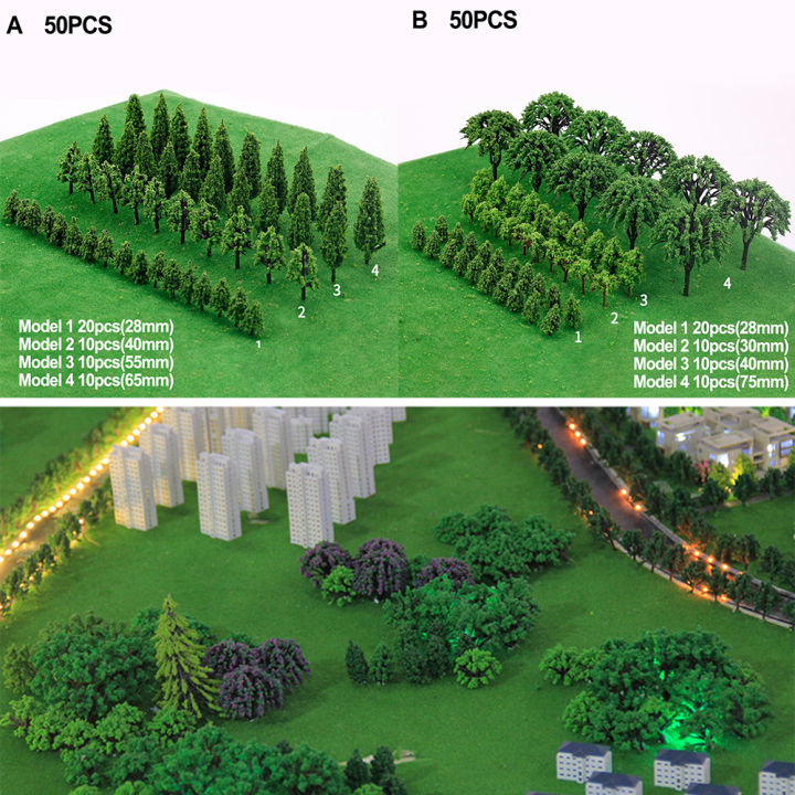 50Pcs Plastic Model Train Miniature Tree Scenery DIY Outdoor Landscape Railroad Building Landscape Sand Table Models decoration