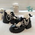 2024 Sweet Heart-Shaped Buckle Lolita Shoes Women Patent Leather Platform Mary Janes Woman Metal Decoration Chunky Heels Pumps. 