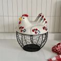 1pc Farmhouse Hen-Shaped Ceramic Egg Baske -Ceramic Egg Holder with Lid,Rustic Kitchen Organizer for Fruits/Veggies. 