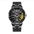 Fashion Non Wheel  Mens Car Wheel Watches Luxury Stainless Steel Mesh Watch Men Quartz Wristwatch Male Clock. 