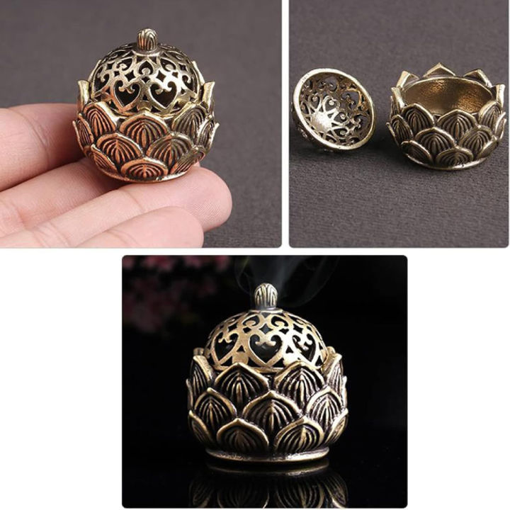 Incense Burner Feng Shui Lotus Zen Coil Holder Censer for Aromatherapy Tea House Meditation Tabletop Decoration