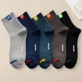 5 Pairs Fashionable Versatile Men Mid Length Socks With Trendy Letters Comfortable Soft Lightweight Breathable Casual Socks. 