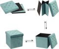 New Velvet Ottoman Storage Benches Folding Stool Soft Cushion Footrest Toy Storage Box Seat for Living Room Poofy Foot Stool,38x38x38cm. 