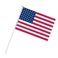 50pc USA Stick Flag, American US 14x21cm HandHeld Mini Flag ensign 30cm Pole United States Hand Held Stick Flags banner In Stock. 