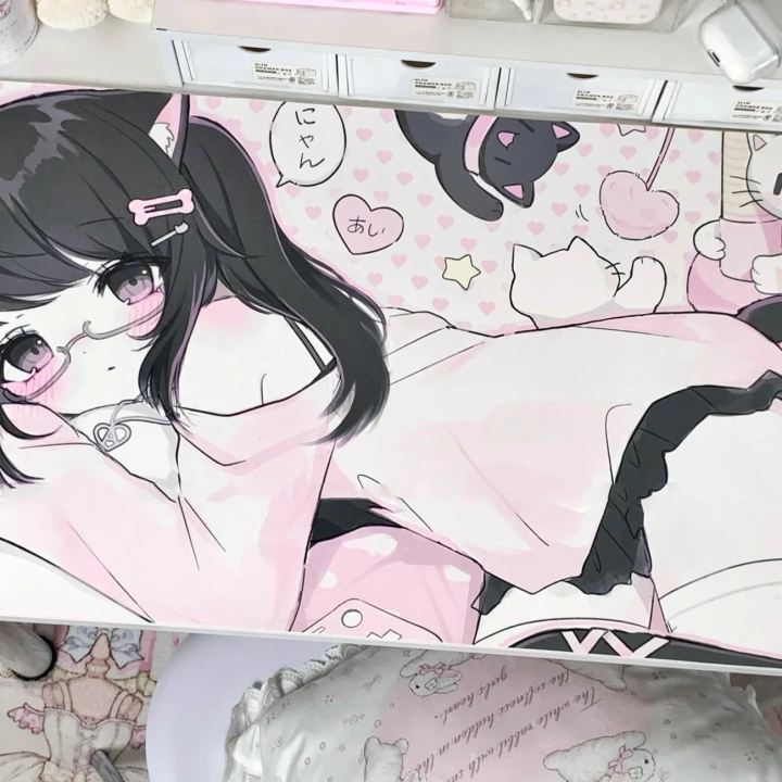 Cute Kitten Girl Pu Leather Mousepad Office Desk Mat Mouse Pad Computer Speed Type Carpet Mat Player Laptop Keyboard Cartoon