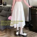 Casual Vintage Women Skirt Matching Chic Lady's White Skirt Sweet Girl's Cake Skirt Elastic Waist A-Line Mid Length Flare Skirt.