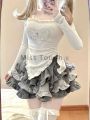 Autumn Japanese Kawaii Two Piece Set Women Sweet Rabbit Print Cute Skirt Suit Female Korean Slim Tops+Princess Cake Skirt 2024.