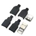 10pcs Type A Male Female USB 4 Pin Plug Socket Connector With Black Plastic Cover Type-A DIY Kits. 