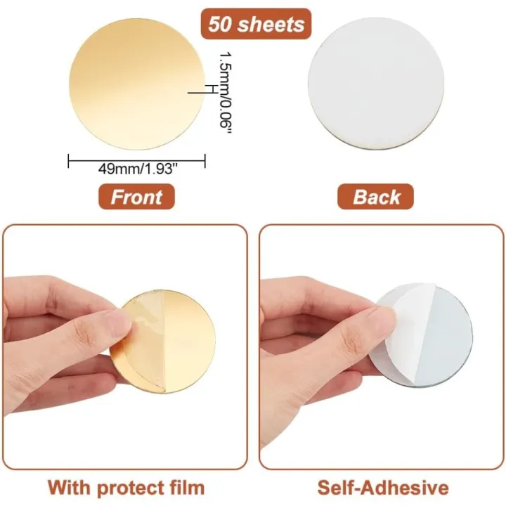 50pcs%20Golden%20Round%20Mirrors%20for%20Crafts%201.9%20Inch%20Self%20Adhesive%20Mirror%20Tiles%20Acrylic%20Craft%20Mirror%20Circles%20Small%20Mirror%20Circles%20Wall%20-%20Image%202