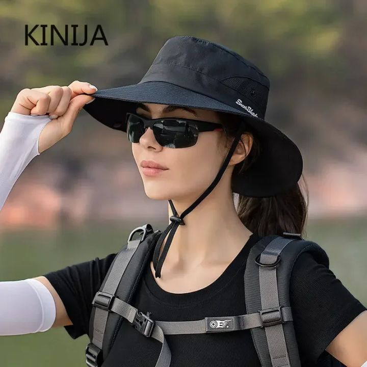 Women%20Ponytail%20Fisherman%20Hat%20Waterproof%20Sun%20Cap%20Pure%20Color%20Outdoor%20Travel%20Fishing%20Climbing%20Hiking%20Large%20Brim%20Bucket%20Hat%20undefine%20-%20Image%205