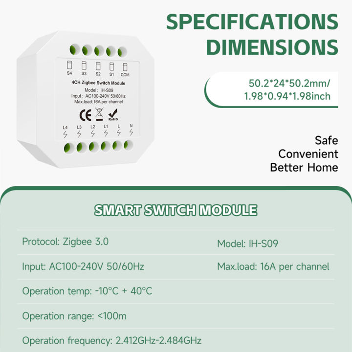 Tuya%201-4%20Channel%20Zigbee%20Smart%20Switch%20Module%2016A%20IH-S09%20AC100-240V%2050/60Hz%20Tuya%20Or%20Smart%20Life%20Compatible%20Home%20Automation%20Switch%20-%20Image%202