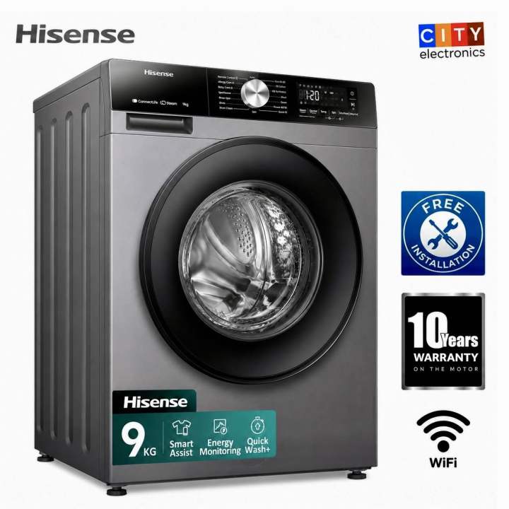 Hisens 9 Kg Fully Automatic Front Loading Inverter WiFi Washing Machine 1400 RPM WFQY9014EVJMS