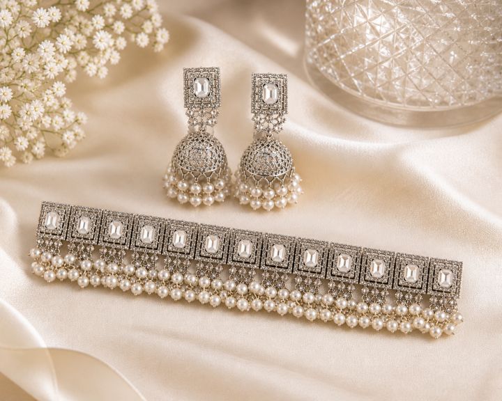 Silver%20Plated%20Pearl%20Jhumka%20Jewelry%20Set%20for%20Women%20%E2%80%93%20Bridal%20Traditional%20Choker%20Set%20with%20Earrings%20&%20Tikka%20%7C%20Wedding%20Party%20Wear%20-%20Image%205