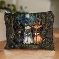 1pc Retro Night Cat Wizard Makeup Bag Double-Sided Printed, Durable & Foldable Travel Storage Whimsical Halloween Design Pouch. 