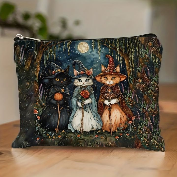 1pc%20Retro%20Night%20Cat%20Wizard%20Makeup%20Bag%20Double-Sided%20Printed,%20Durable%20&%20Foldable%20Travel%20Storage%20Whimsical%20Halloween%20Design%20Pouch%20-%20Image%203