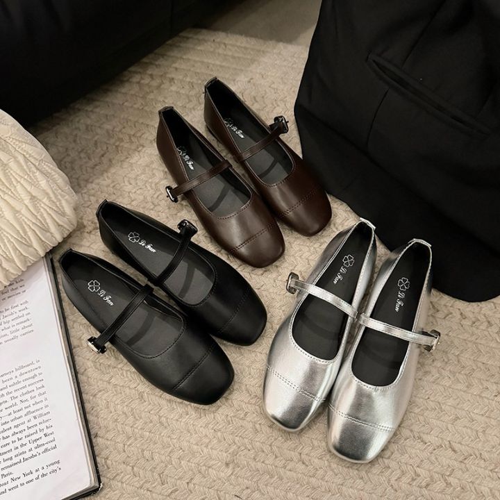 New style of retro soft leather Mary Jane women's shoes elegant French style small buckle flat sole fashionable single shoes2025