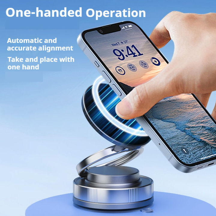 Magnetic Phone Holder, Vacuum Suction Cup & Nano Adhesive, 360° Foldable Stand for Car, Gym, Mirror, Desk