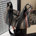 Tribal Style Shoulder Bag, Foldable Crossbody with Zipper Closure, Striped Pattern, Flag Theme Hand Washable Edge Painted Lining.