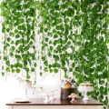 Pack of 2 Artificial Bail Red Flowers and Green Color Leaves Hanging Bail Use for Home, Office and Wedding Decoration. 