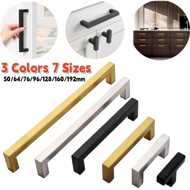 Kitchen Square Cabinet Handles Brushed/Black/Gold Door Pulls Stainless Steel Drawer Pulls Cupboard Wardrobe Hardware Handles