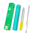 Telescopic Reusable Drinking Straws Stainless Steel Metal Straws Folding Straw Set With Case Cleaning Brush Camping Travel Straw.