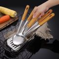 Wooden Handle Stainless Steel Wok Spatula Rice Spoon Frying Cooking Utensils. 