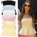 HXAO Corset Tube Top Women Summer 2025 White Pink Blue Yellow Black Top Bustier Ruffled Vests Cute Sleeveless Backless Tank Top.