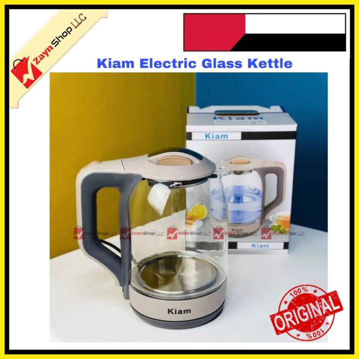 Kiam Electric Glass Kettle - PK824GL/BL-002 - 2L/1.8ltr - Glass Body - Double Dry-Boil Protection - Automatic Over Heat Protection - Kitchenware Electric Kettle