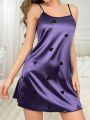 Breathable Satin Lace Women's Pajama Set Sexy Nightgown With Strap And Butterfly Or Heart Print Summer Sleepwear And Loungewear. 