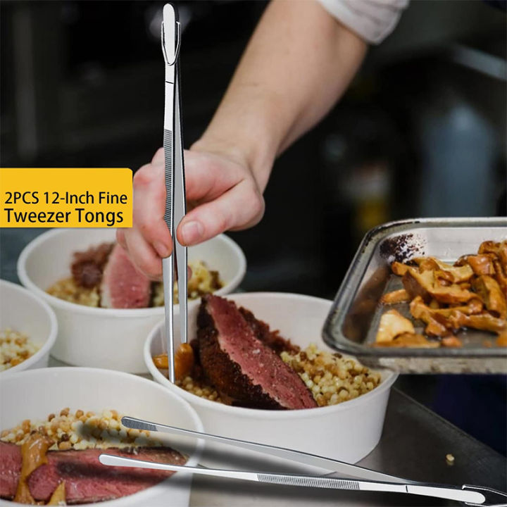 LMETJMA%202Pcs%20Kitchen%20Tweezers%20Heavy%20Duty%20Stainless%20Steel%20Food%20Tongs%20Chef%20Cooking%20Tweezers%20For%20BBQ%20Grilling%20Cooking%20JT349%20-%20Image%205