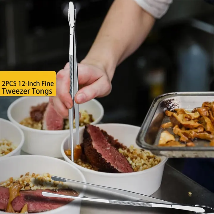 LMETJMA%202Pcs%20Kitchen%20Tweezers%20Heavy%20Duty%20Stainless%20Steel%20Food%20Tongs%20Chef%20Cooking%20Tweezers%20For%20BBQ%20Grilling%20Cooking%20JT349%20-%20Image%205