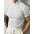 Spring Summer Elastic Men's T-Shirt Small High Collar Stripe Shirt Short Sleeve Fitness Top Leisure Sport T-Shirt Men Sportswear. 
