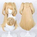 Fischl Cosplay Wig 65cm Long Golden Scalp Wigs with Ponytails Heat Resistant Synthetic Hair.