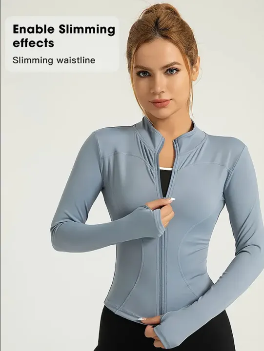 Professional%20elastic%20quick-drying%20sports%20jacket%20women's%20spring%20and%20summer%20yoga%20top%20tight%20slimming%20running%20cycling%20and%20fitnes%20-%20Image%206