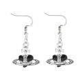 Aesthetic Cubic Zircon Heart Silver Saturn Planet Earrings Plated Saturn Earring Nana Cosplay Jewelry for Saturn Enthusiasts. 