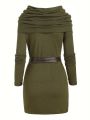European and American fashion women's temperament commuter pile collar solid color knitted dress. 