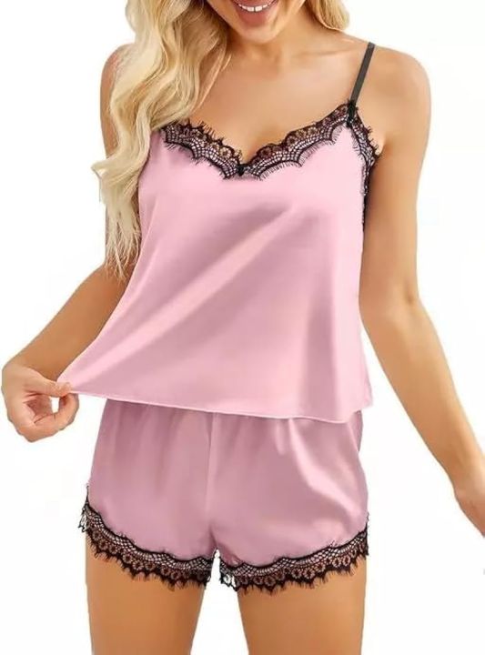 Fashionable 2-Piece Sleepwear Set - Stylish Tops and Shorts for Women and Girls - Pink