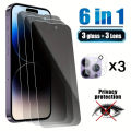 6 in 1 Anti Spy Tempered Glass Screen Protector For iPhone 11 12 13 14 15 Pro Max Privacy Glass Camera Lens Protector 14 15 Plus. 