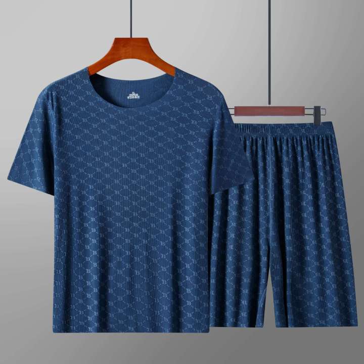 Men's%20Hot%20Selling%20Summer%20Printed%20Ice%20Silk%20Home%20Suit%20Set,%20Tencel%20Casual%20Silk%20Smooth%20and%20Cool%20Sleepwear%20Short%20Sleeved%20Shorts%20Set%20-%20Image%202