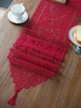 Red Lace Table Cloth Runner for Wedding Banquet Decorations, Christmas Party Table Decor, Red, 13 x 59 Inch.