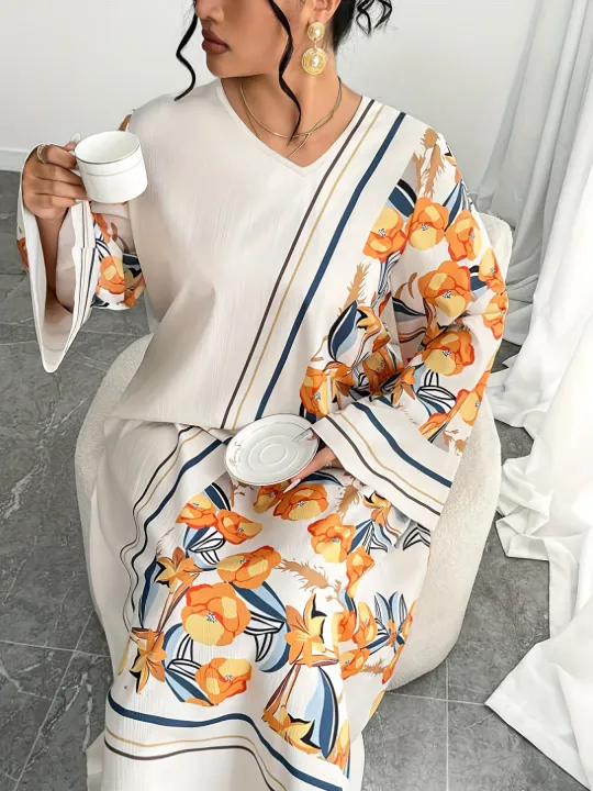 Plus%20Size%20Fashionable%20Women's%20Middle%20East%20Robe%20Dress%20Ethnic%20Print%20Loose%20Comfortable%20Vacation%20Style%20Long%20Sleeve%20V-Neck%20Gown%20-%20Image%204