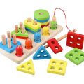 Wooden Stacking Toys, Shape Sorting Board & Wooden Toddler Fishing Toys, Shape Color Recognition Blocks Matching Puzzle Preschool Learning Toys for Kids Boys & Girls. 