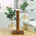 Creative Glass Desktop Planter Bulb Vase Wooden Stand Hydroponic Plant Container Home Tabletop Decor Vases.