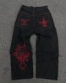 Y2K Jeans Mens Hip Hop Retro Skull Embroidery Washed Baggy Denim Pants New Straight Casual Loose Wide Leg Trouser Streetwear. 