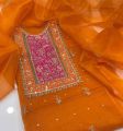Organza apliq gotta hand work embroidery 3 pcs unstiched suit party wear special. 