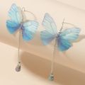 2 Simple Temperament Fresh Blue Butterfly Shape Crystal Tassel Pendant Earrings Ms. Fashion Items Holiday Travel Leisure Ball. 