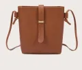 Women PU Crossbody Bucket Bag Faux Leather with Buckle for Work and Travel. 