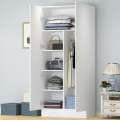Single Door Wardrobe Armoire Closet with Hanging Storage, White Wood. 